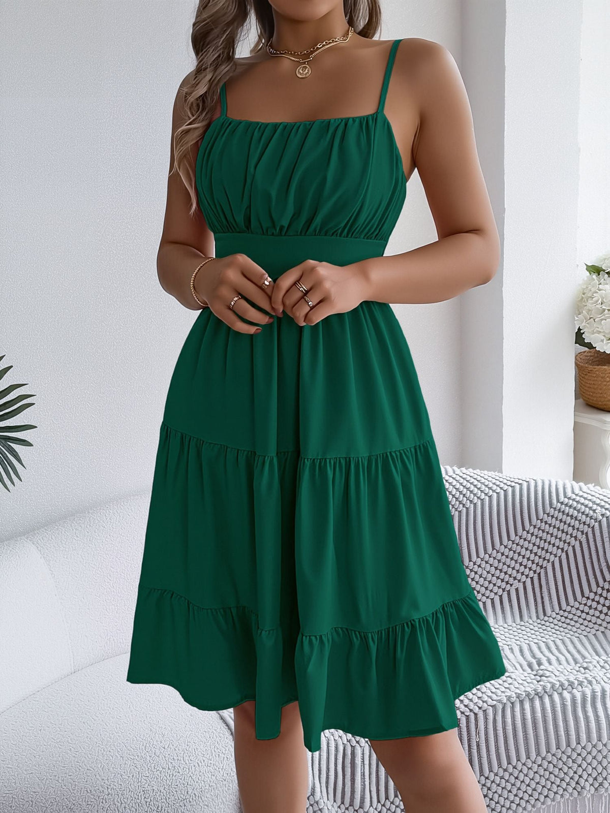 Spaghetti Strap Sleeveless Tiered A-Line Dress