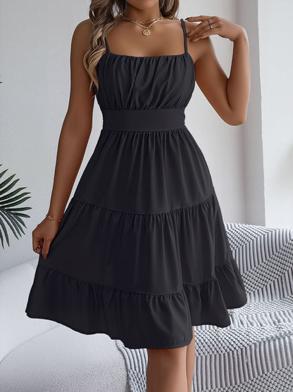 Spaghetti Strap Sleeveless Tiered A-Line Dress
