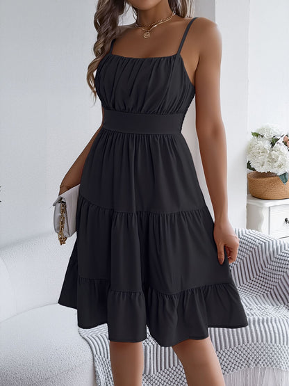 Spaghetti Strap Sleeveless Tiered A-Line Dress