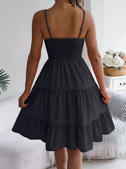 Spaghetti Strap Sleeveless Tiered A-Line Dress