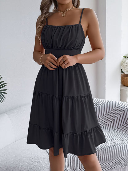 Spaghetti Strap Sleeveless Tiered A-Line Dress