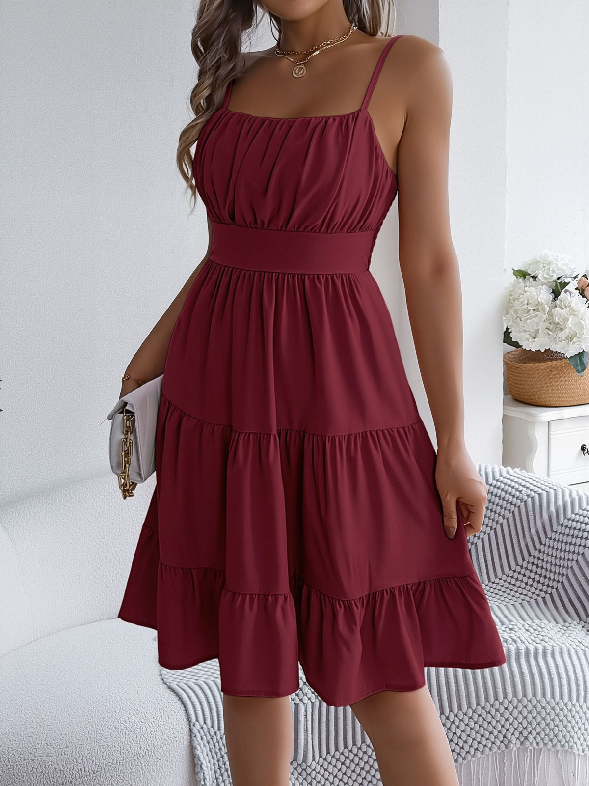 Spaghetti Strap Sleeveless Tiered A-Line Dress