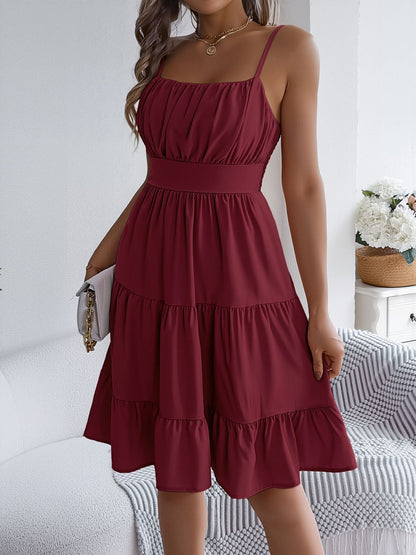 Spaghetti Strap Sleeveless Tiered A-Line Dress