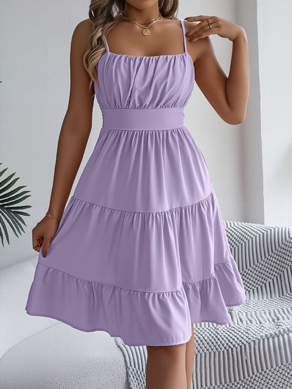 Spaghetti Strap Sleeveless Tiered A-Line Dress