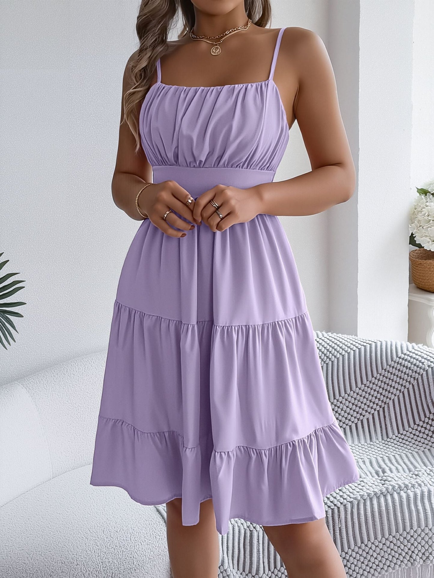 Spaghetti Strap Sleeveless Tiered A-Line Dress