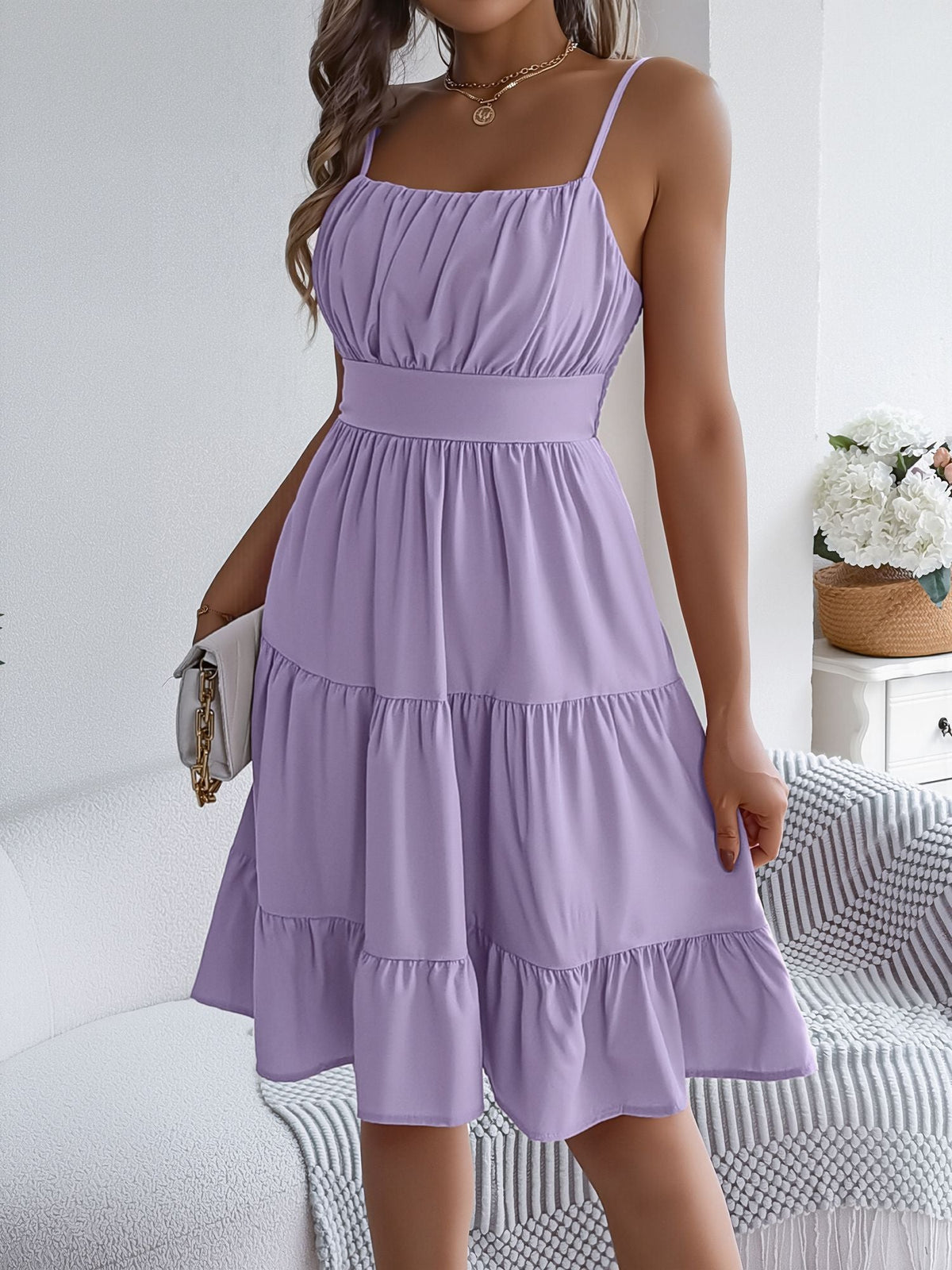 Spaghetti Strap Sleeveless Tiered A-Line Dress