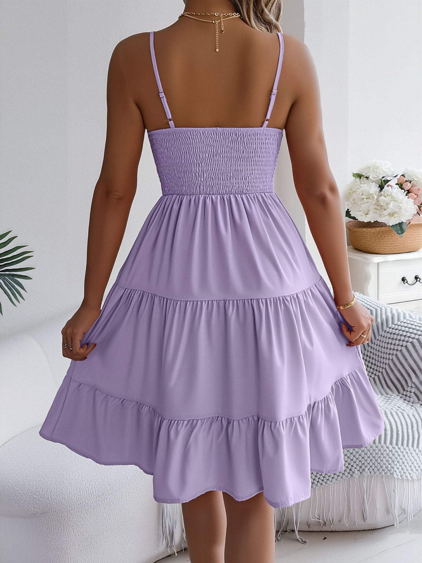 Spaghetti Strap Sleeveless Tiered A-Line Dress