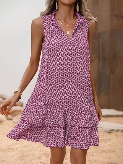 Printed Bow-Tie Layered Above Knee Length Dress