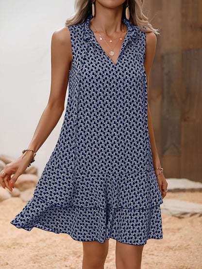 Printed Bow-Tie Layered Above Knee Length Dress