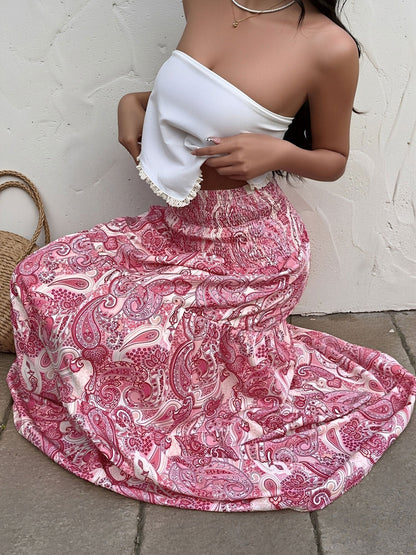 Boho Paisley Smocked Tiered A-Line Skirt