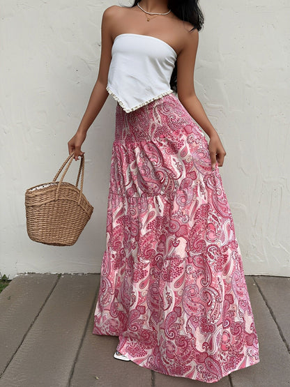 Boho Paisley Smocked Tiered A-Line Skirt