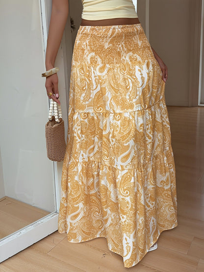 Boho Paisley Smocked Tiered A-Line Skirt