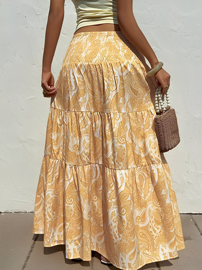 Boho Paisley Smocked Tiered A-Line Skirt