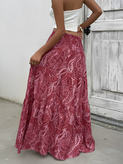 Boho Paisley Smocked Tiered A-Line Skirt