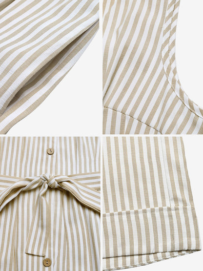Casual Sleeveless Striped Tie Waist Wide Legs Jumpsuit