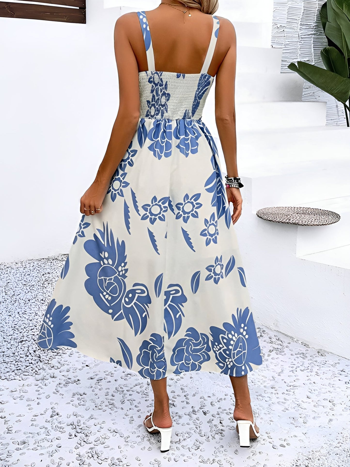 Floral Sleeveless Smocked A-Line Midi Sundress