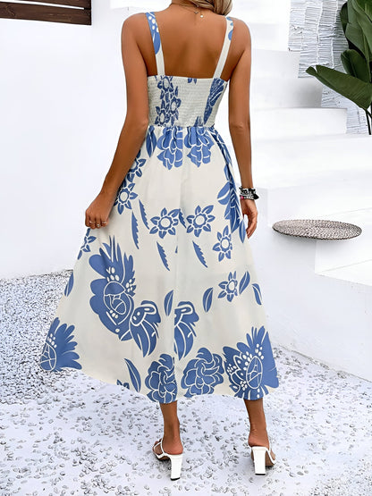 Floral Sleeveless Smocked A-Line Midi Sundress