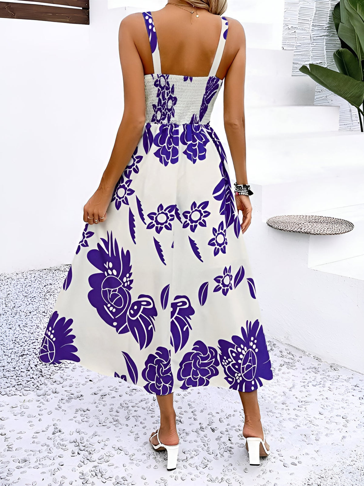 Floral Sleeveless Smocked A-Line Midi Sundress
