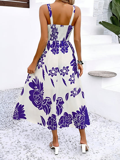Floral Sleeveless Smocked A-Line Midi Sundress