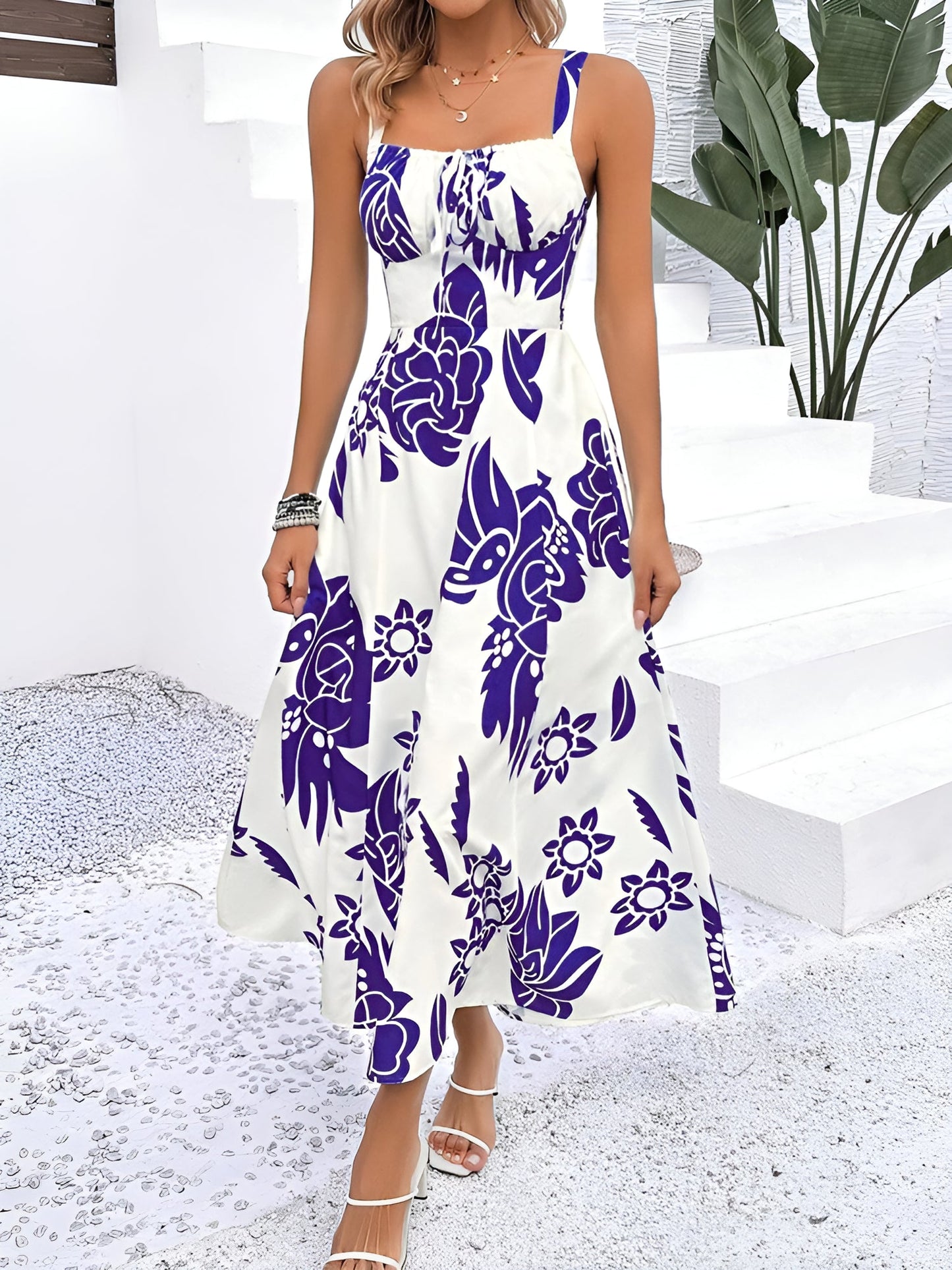 Floral Sleeveless Smocked A-Line Midi Sundress