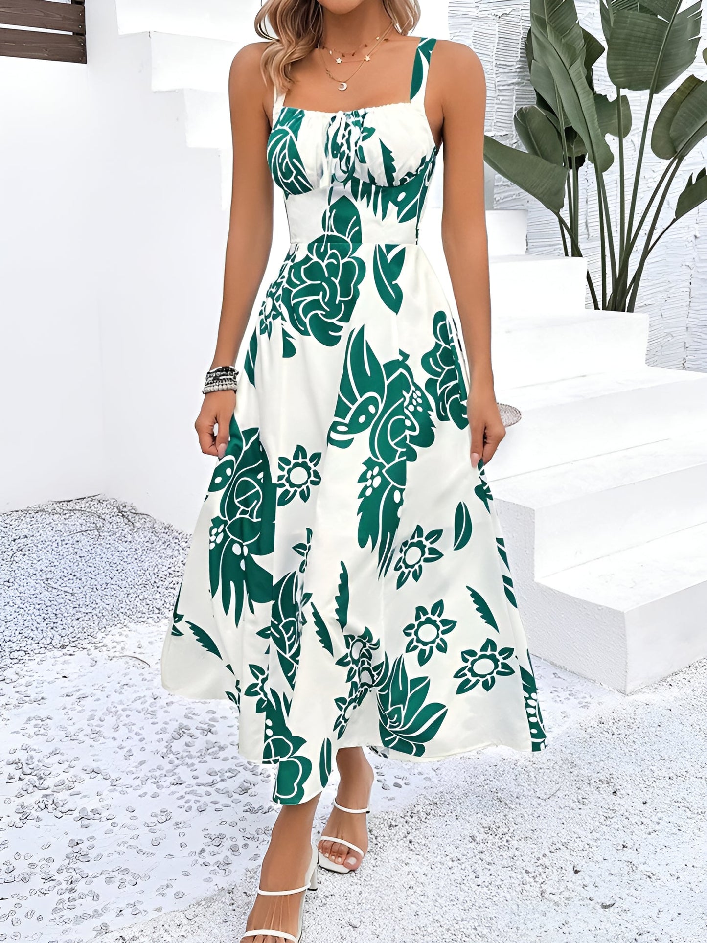 Floral Sleeveless Smocked A-Line Midi Sundress