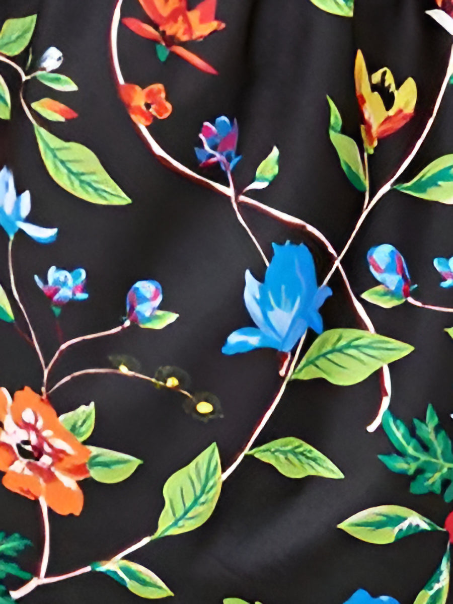 Floral V Neck Batwing Sleeves Tasseled Dress