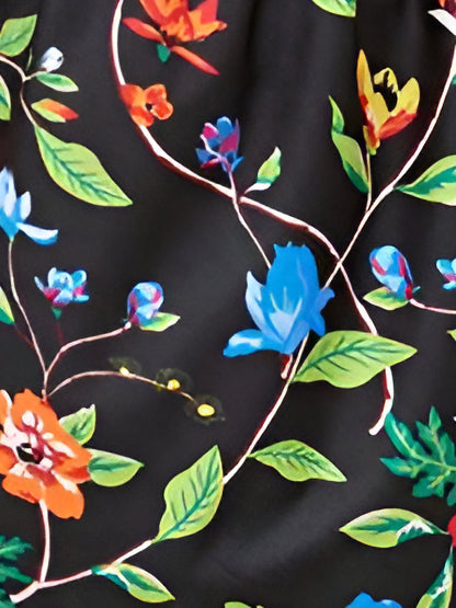 Floral V Neck Batwing Sleeves Tasseled Dress