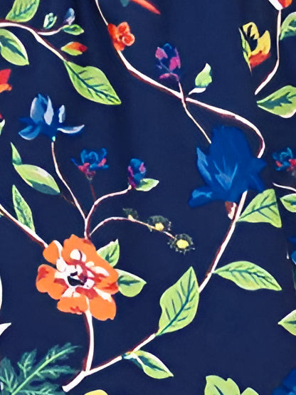 Floral V Neck Batwing Sleeves Tasseled Dress