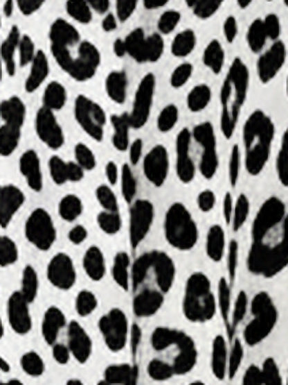 Leopard Print 3/4 Sleeves Cold Shoulder Slit Maxi Dress
