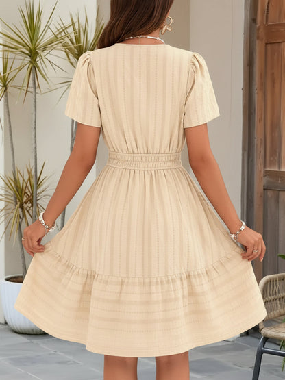 100% Cotton Notch Neck Puff Sleeve A-Line Tiered Dress