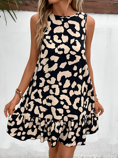 Sleeveless Leopard Back Tie Mini Dress