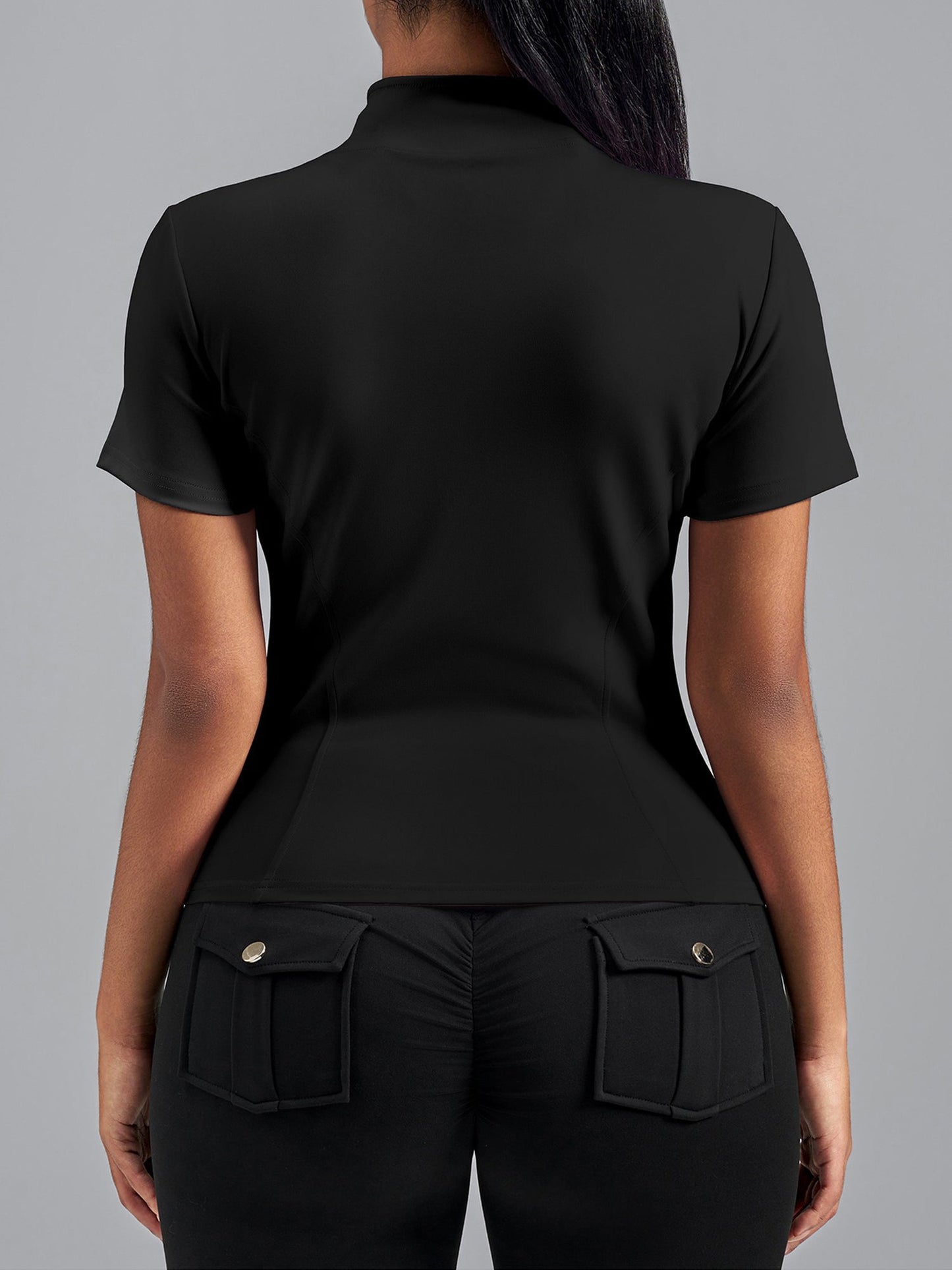 Stand Collar Stretchy Yoga Short Sleeve Fitted Sports Jacket