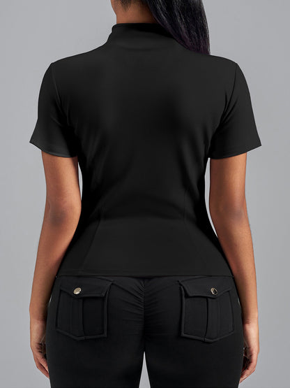 Stand Collar Stretchy Yoga Short Sleeve Fitted Sports Jacket