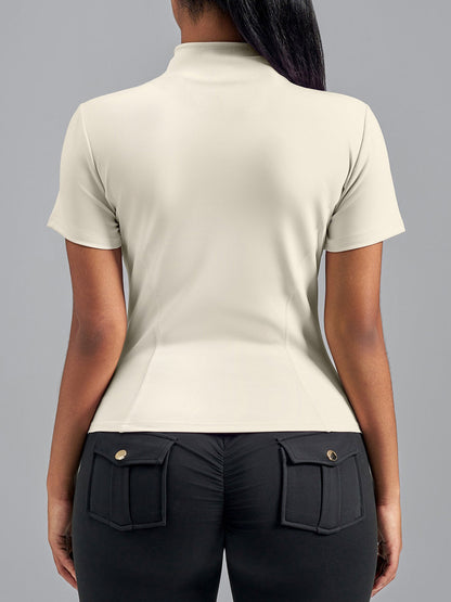 Stand Collar Stretchy Yoga Short Sleeve Fitted Sports Jacket