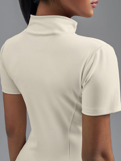 Stand Collar Stretchy Yoga Short Sleeve Fitted Sports Jacket