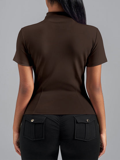 Stand Collar Stretchy Yoga Short Sleeve Fitted Sports Jacket