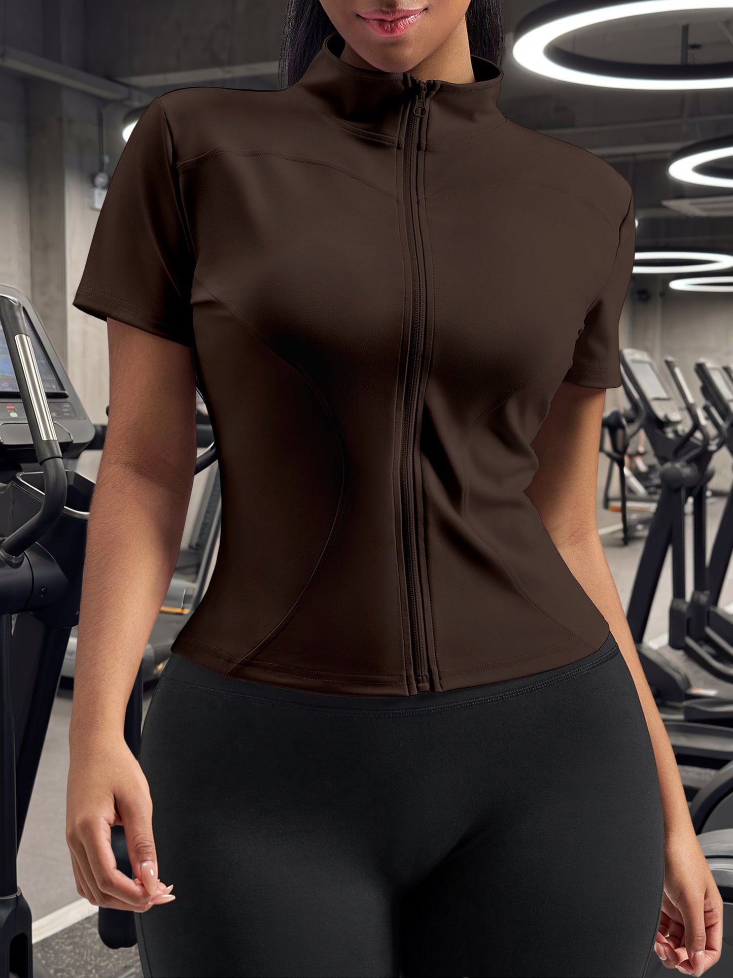 Stand Collar Stretchy Yoga Short Sleeve Fitted Sports Jacket