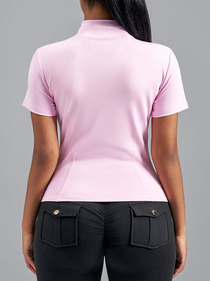 Stand Collar Stretchy Yoga Short Sleeve Fitted Sports Jacket