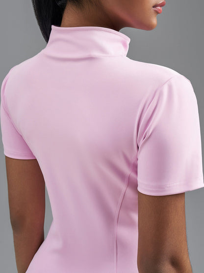 Stand Collar Stretchy Yoga Short Sleeve Fitted Sports Jacket