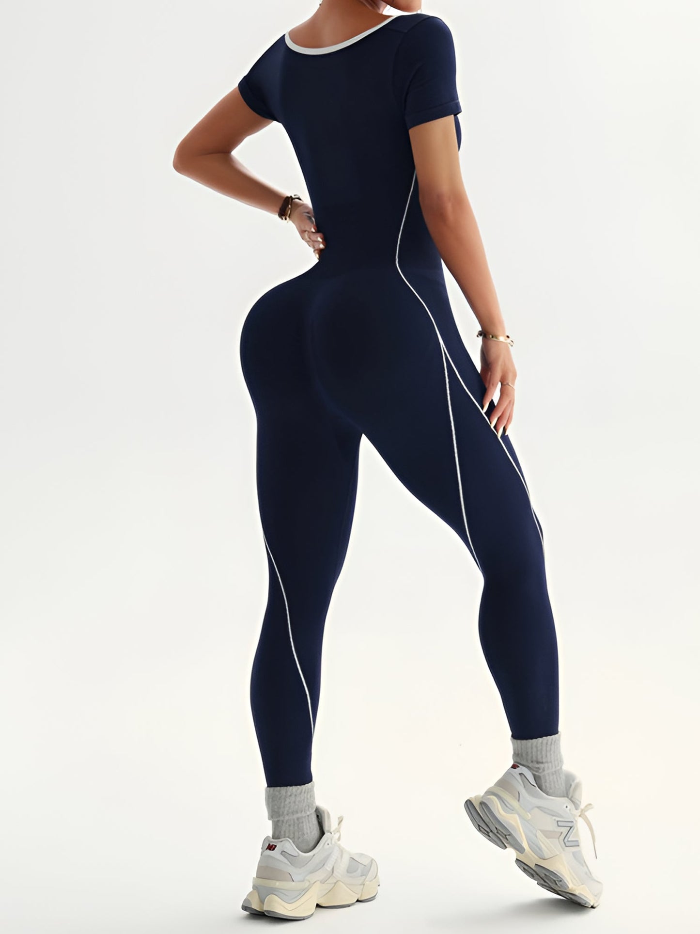 Colorblocked Short Sleeve Yoga All-in-One Activewear Workouts Jumpsuits Unitard