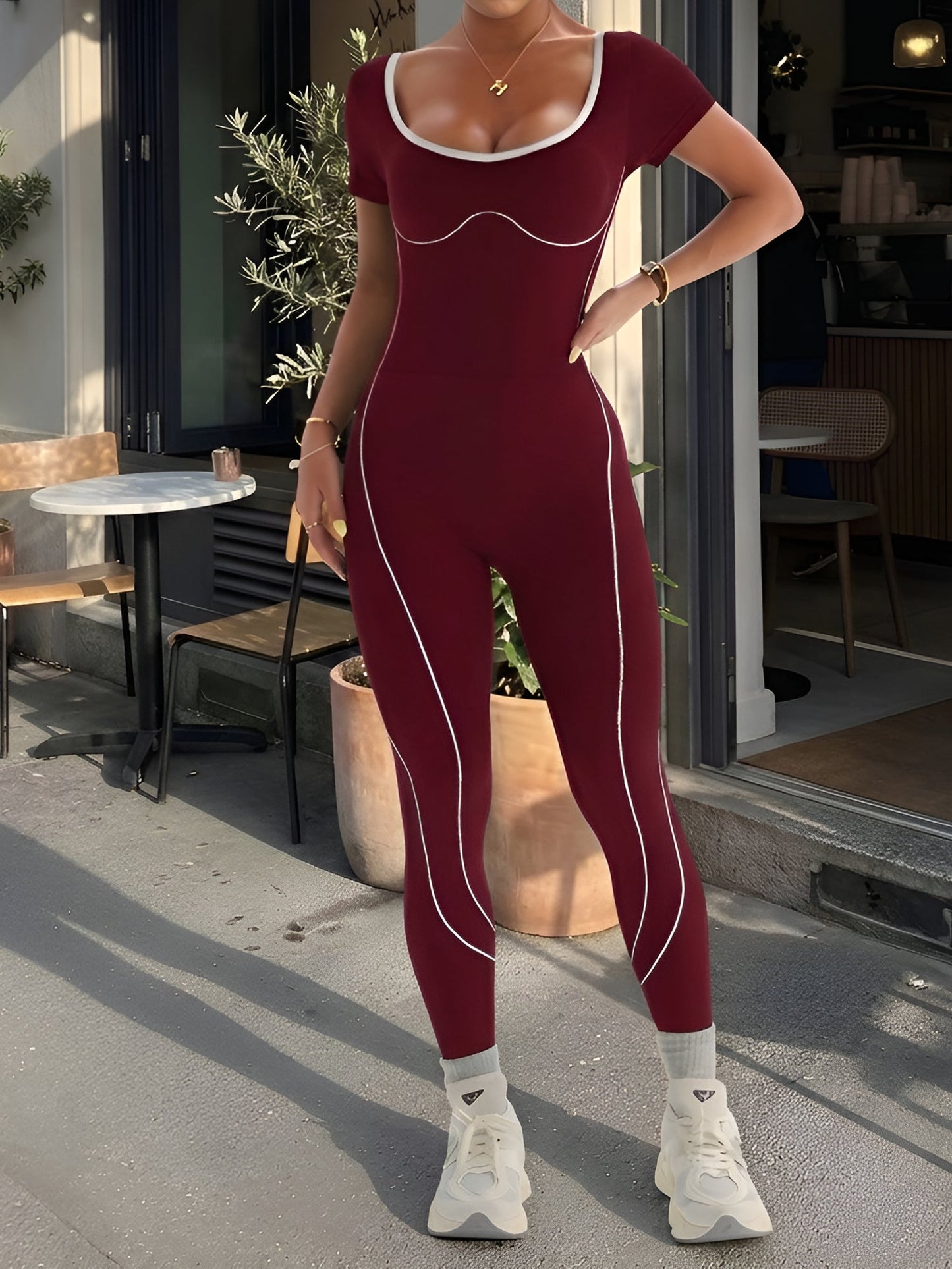 Colorblocked Short Sleeve Yoga All-in-One Activewear Workouts Jumpsuits Unitard