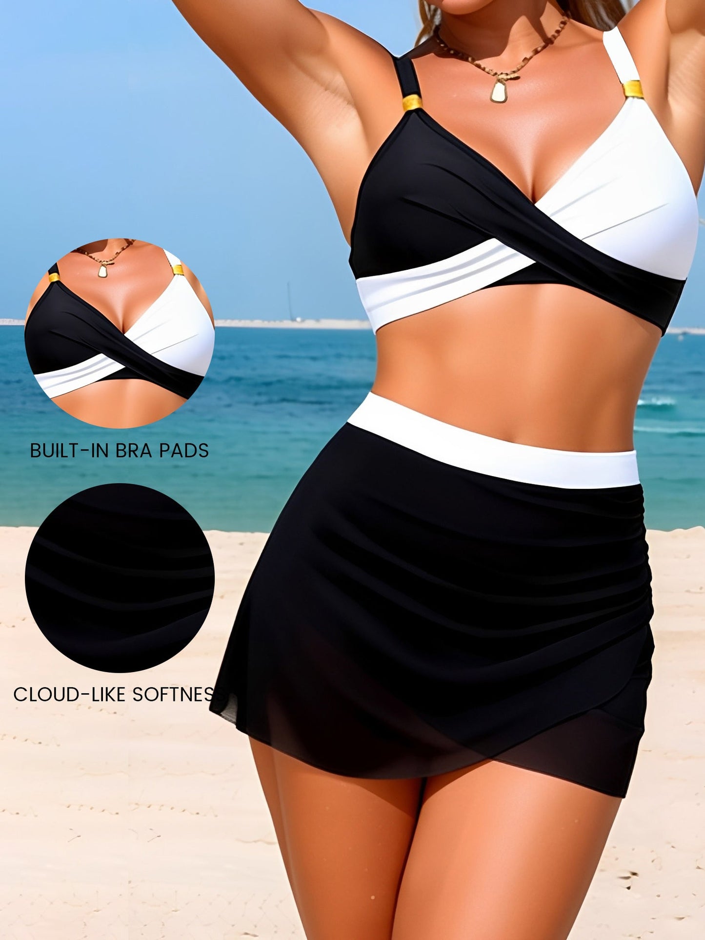 2 Piece Colorblock Sporty Skirted Swimwear
