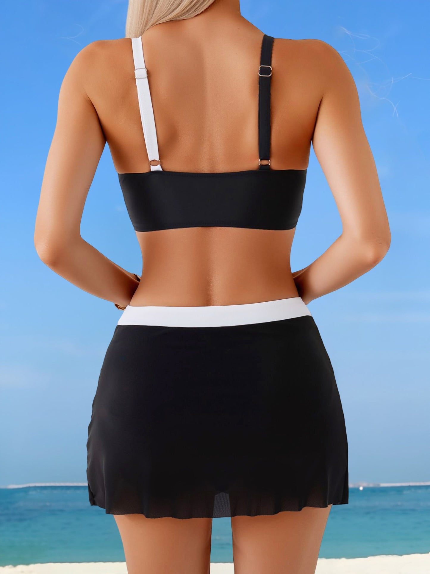 2 Piece Colorblock Sporty Skirted Swimwear