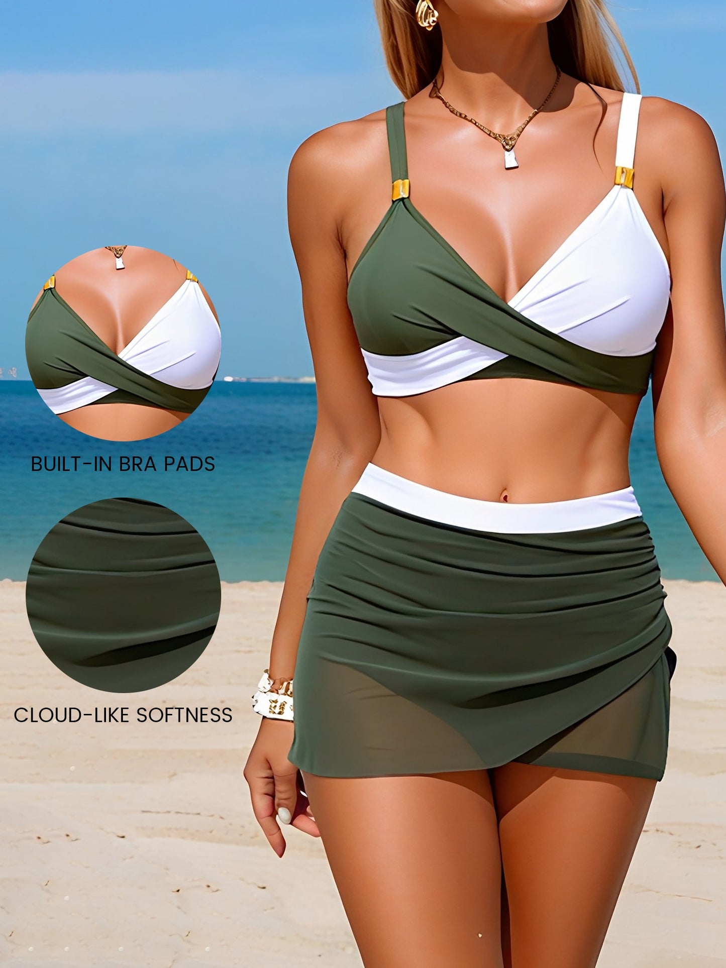 2 Piece Colorblock Sporty Skirted Swimwear