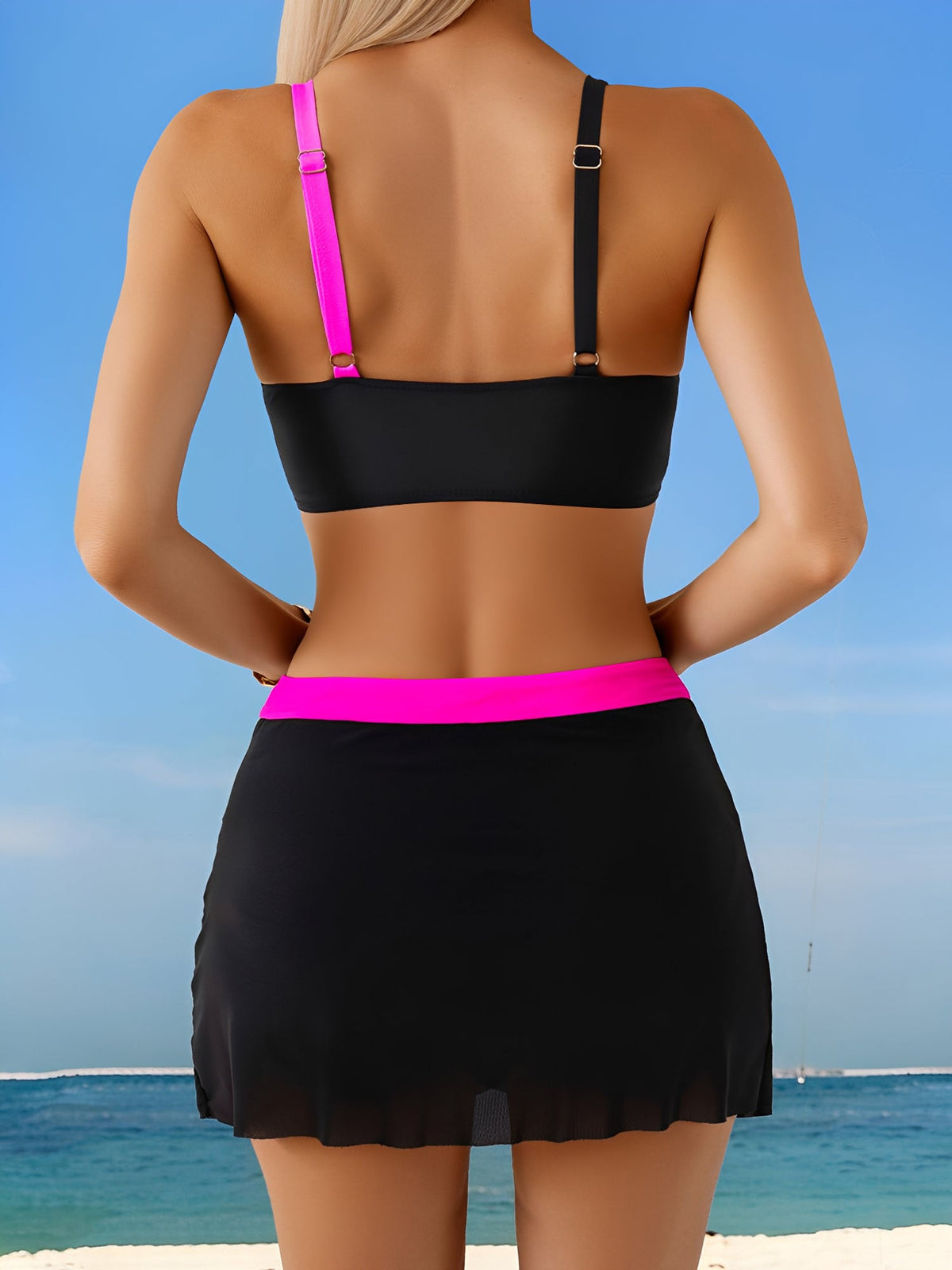 2 Piece Colorblock Sporty Skirted Swimwear