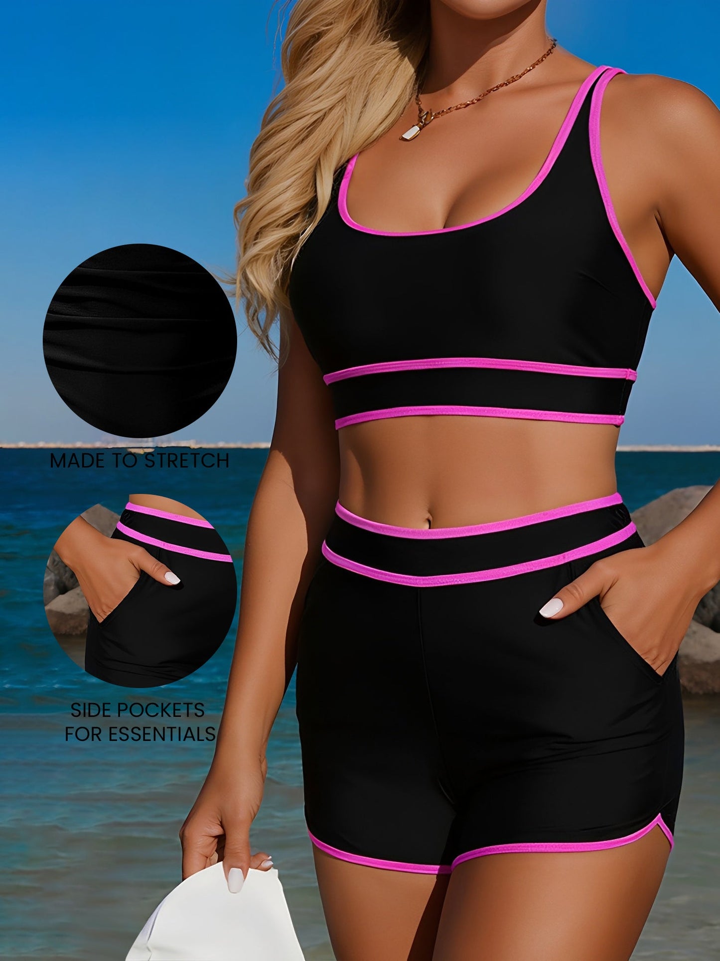 2 Pieces Colorblock Sleeveless Sports Bikini