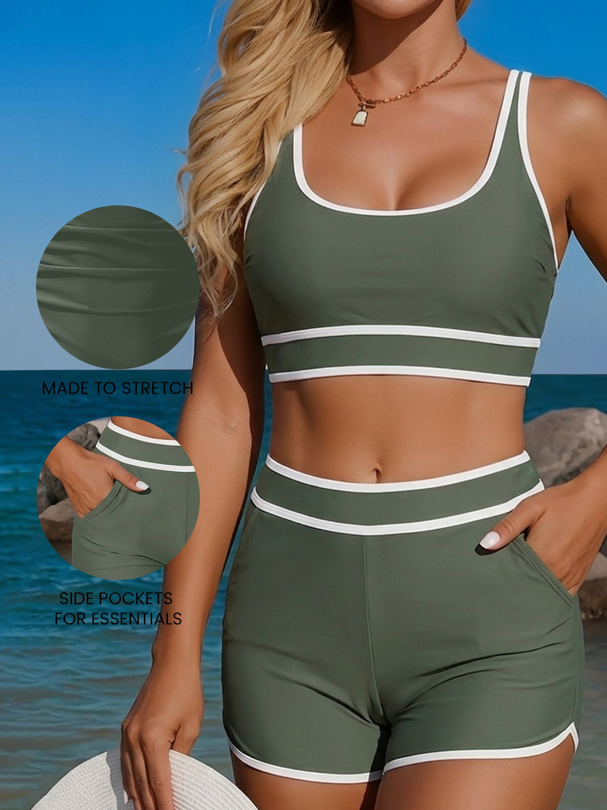 2 Pieces Colorblock Sleeveless Sports Bikini