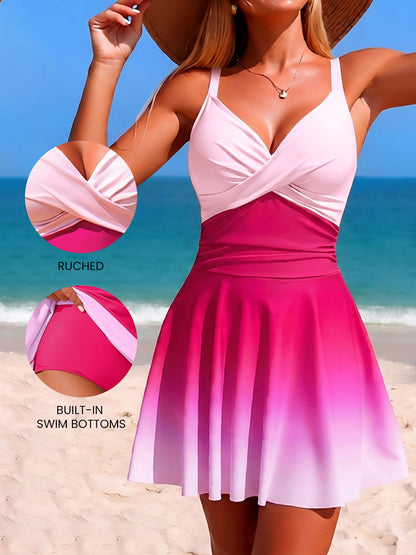 Ombre One-Piece Beachwear Skirted Swimsuit