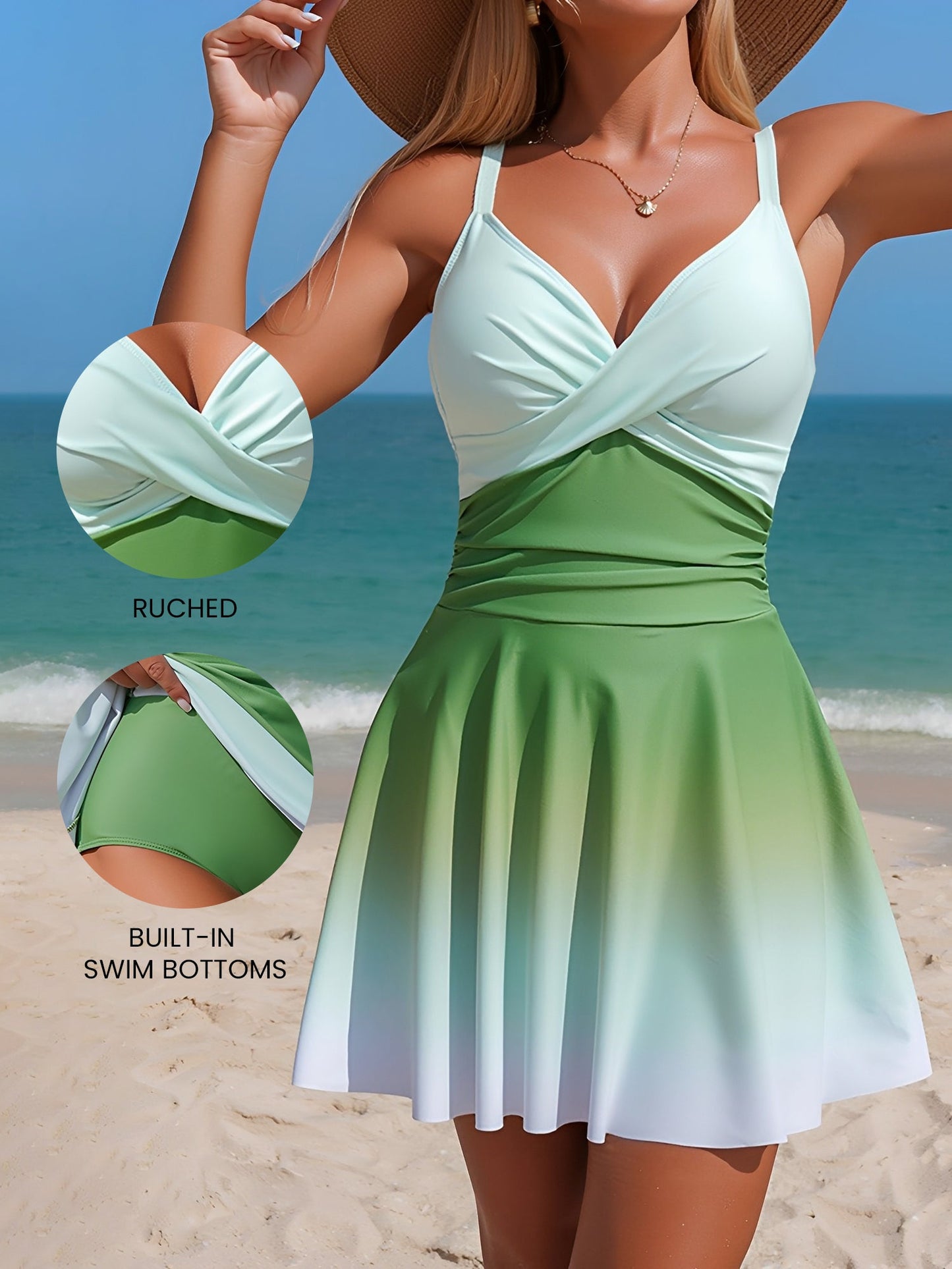 Ombre One-Piece Beachwear Skirted Swimsuit