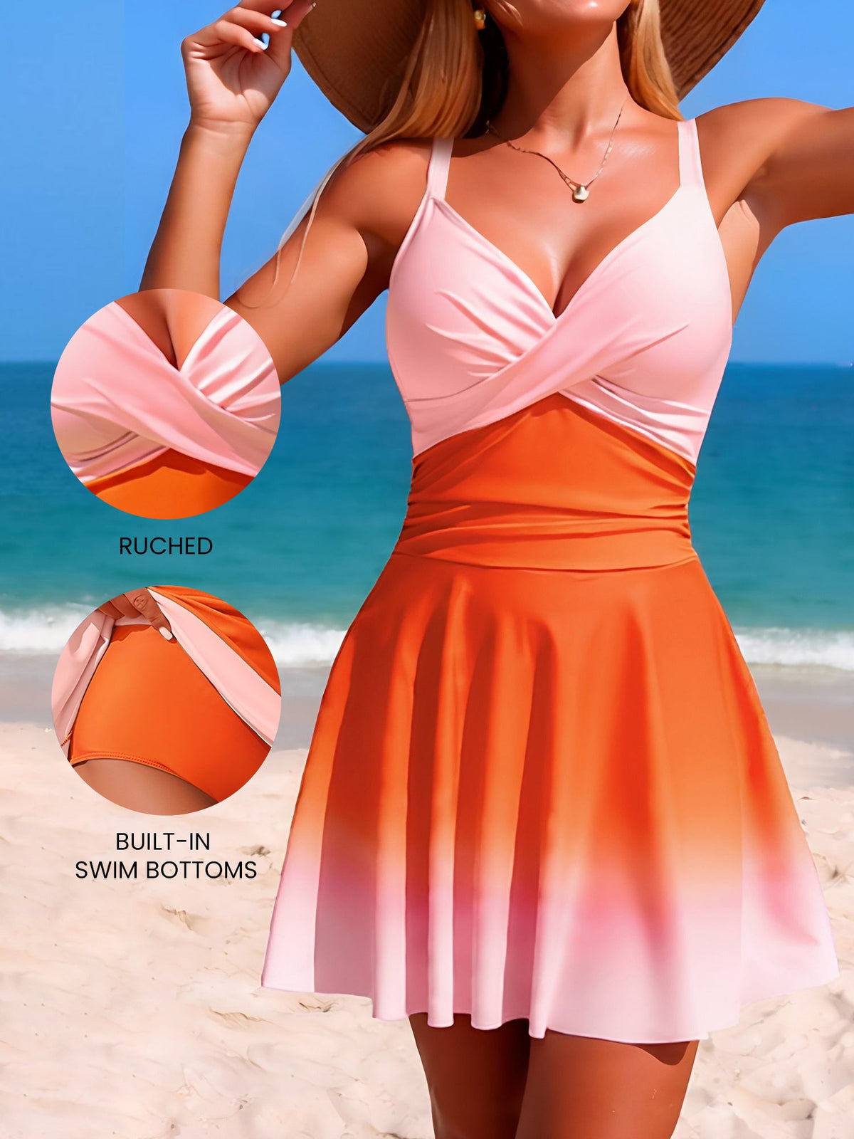 Ombre One-Piece Beachwear Skirted Swimsuit
